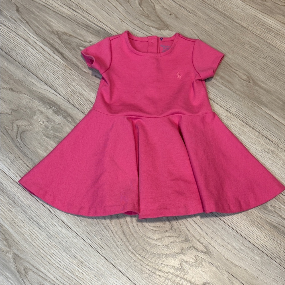 Ralph Lauren‎ Baby Girl Pink Fit and Flare Pleated Knit Dress 9M Pony Logo